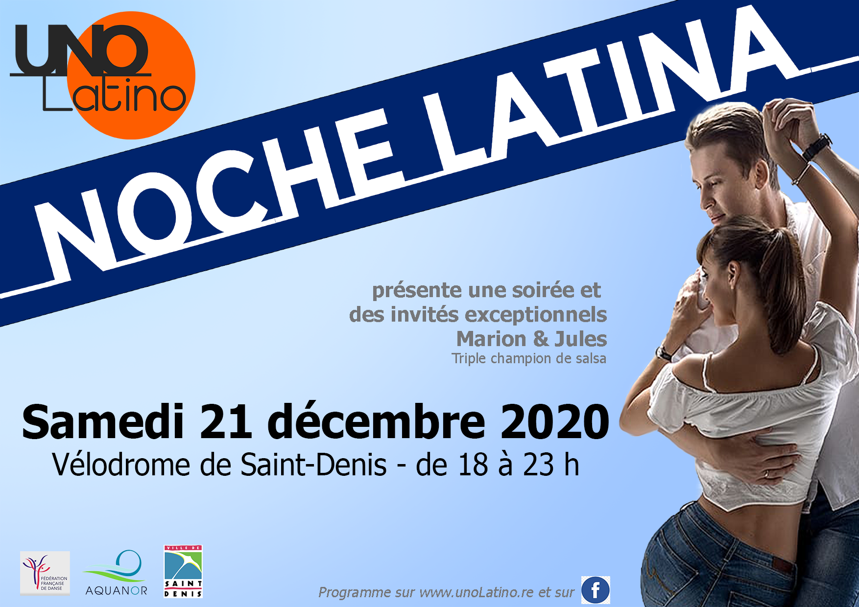 affiche présentant une soirée spéciale danse latine pour décembre 2020